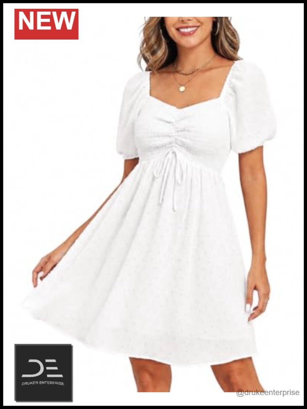 Smocked Puff Sleeve A-Line Short Dress Casual Summer